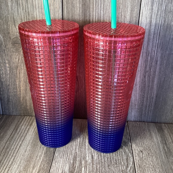 Starbucks Watermelon Pink Purple Gradient Grid Tumbler Venti Summer (2) Tublers - Picture 5 of 14